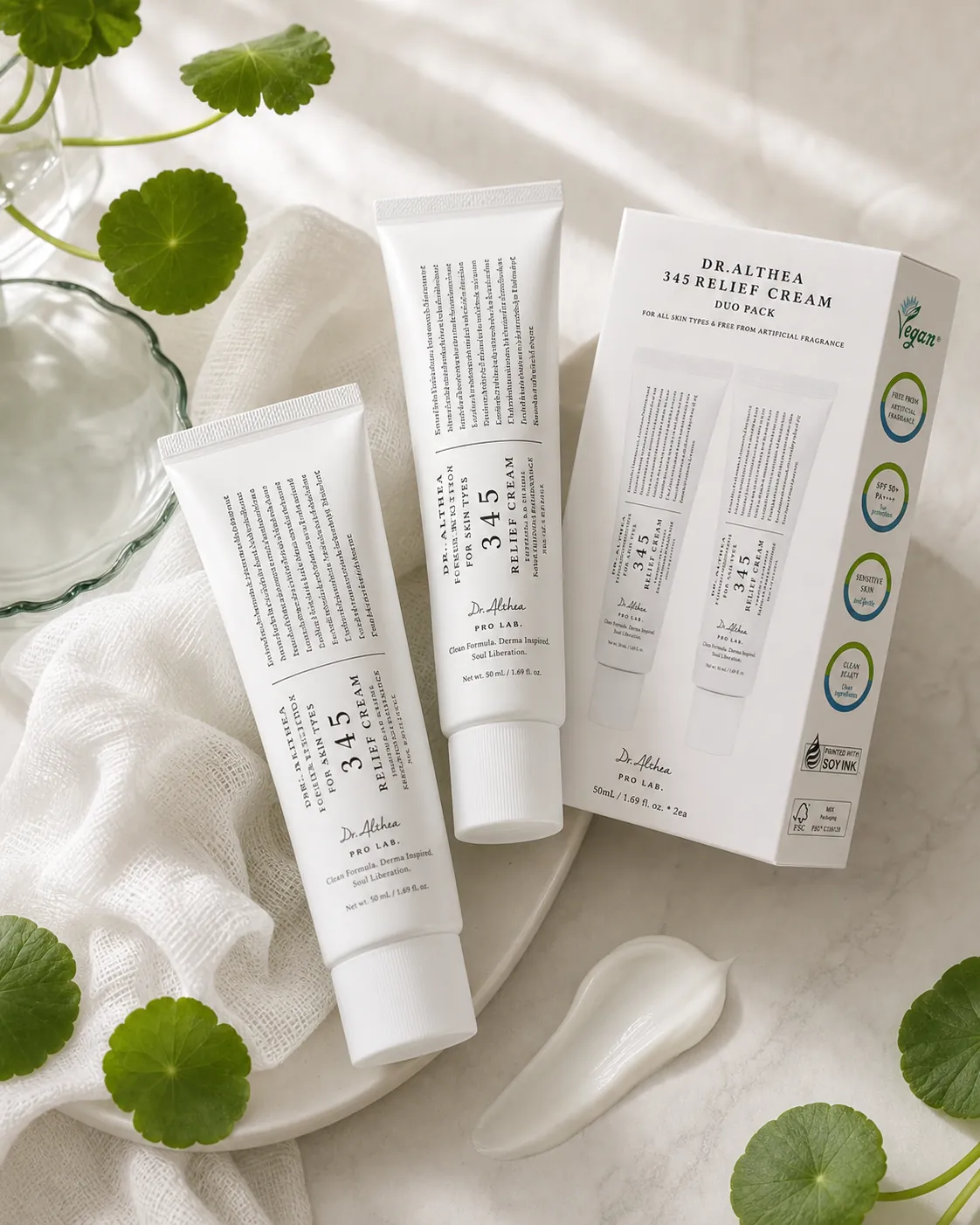 Editorial flat lay of Dr.Althea 345 Relief Cream
