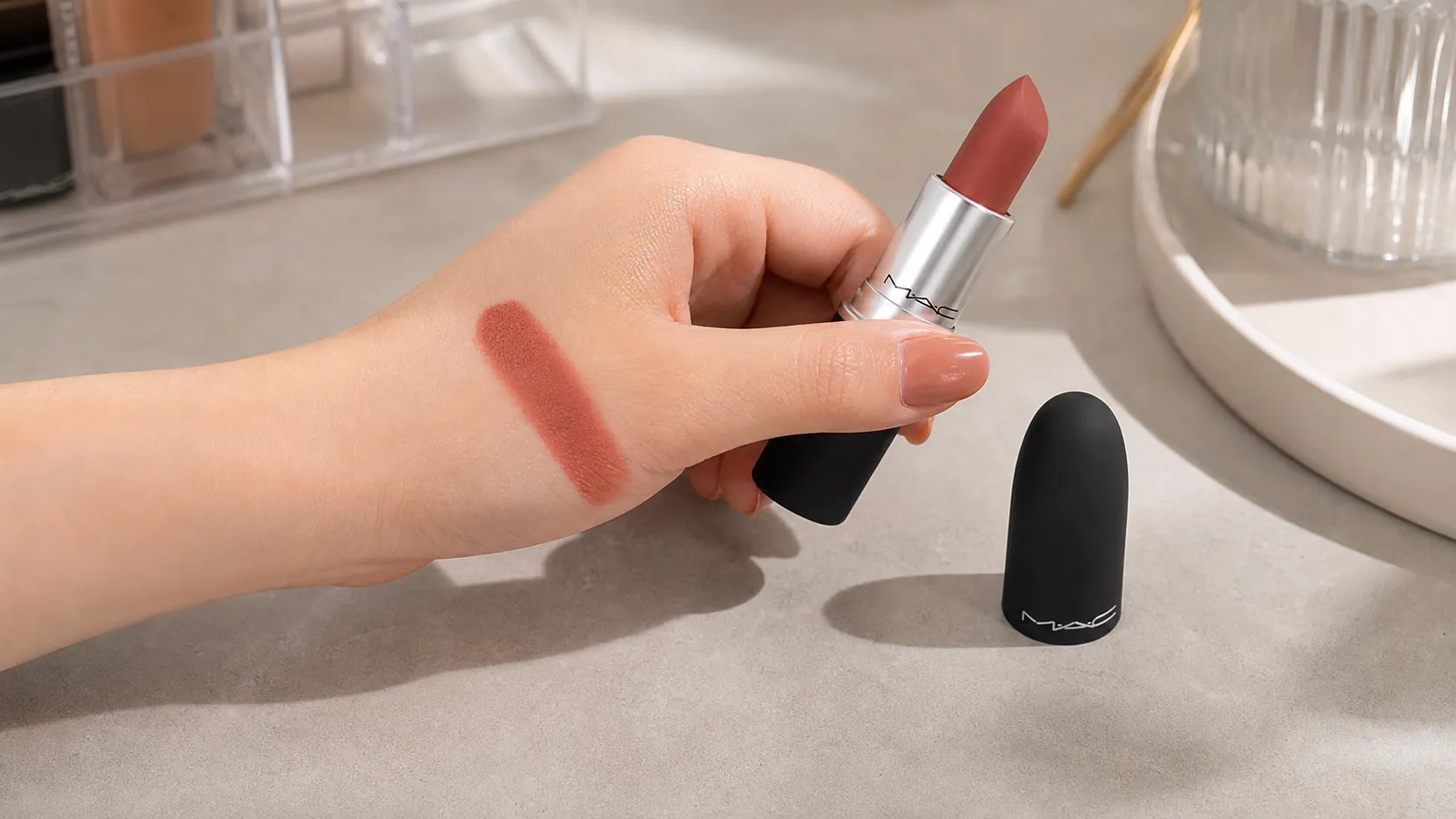Generated editorial visual for MAC Powder Kiss Lipstick - Mull It Over detail 2