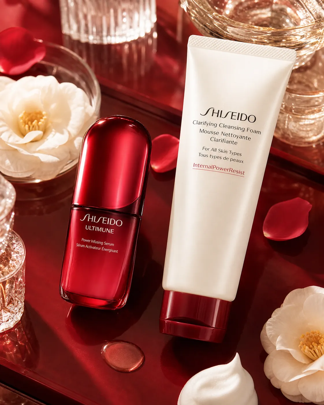 Generated editorial visual for Shiseido Ultimune Power Infusing Serum + Clarifying Cleansing Foam