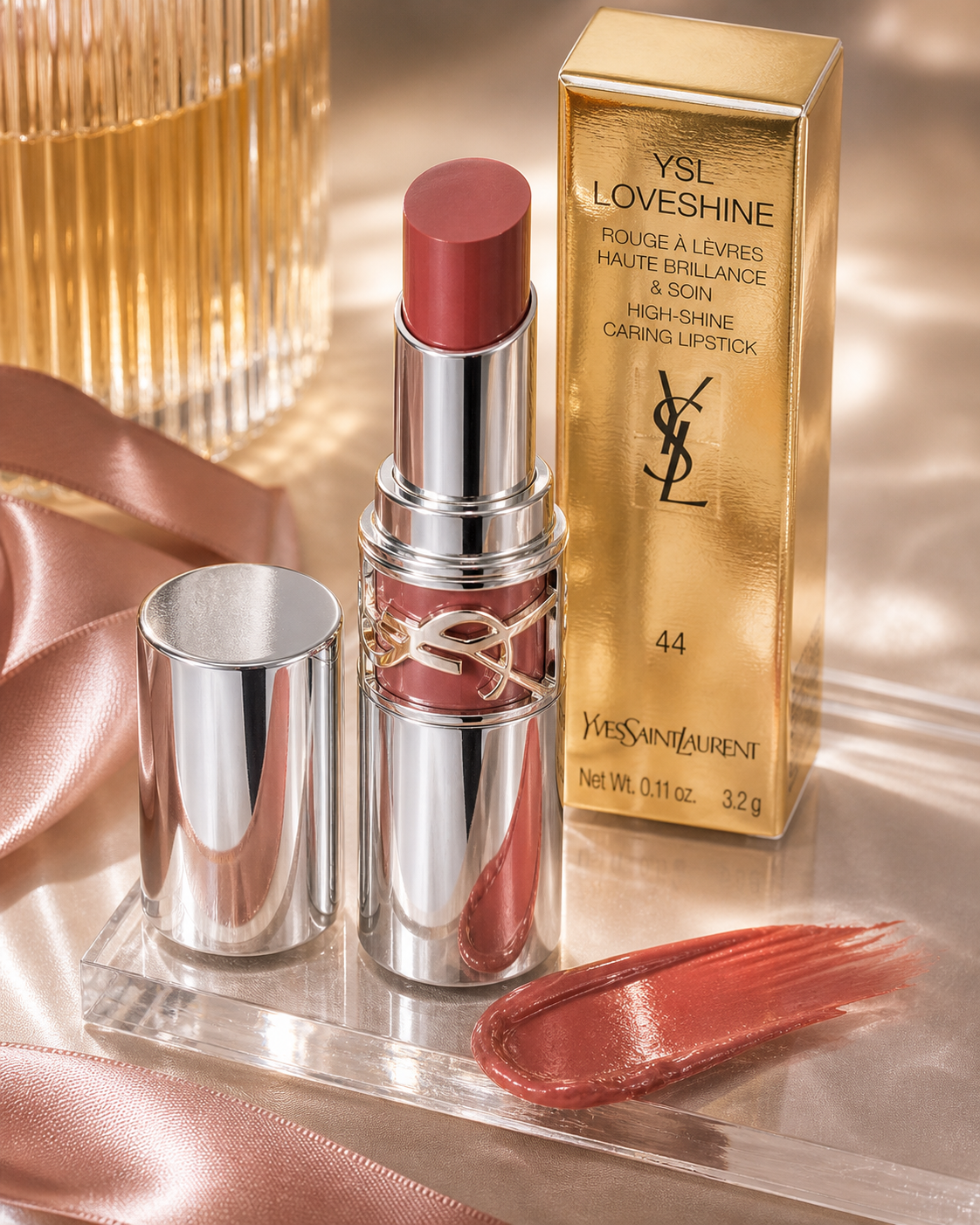 Generated editorial visual for Yves Saint Laurent YSL LOVESHINE High Shine Caring Lipstick