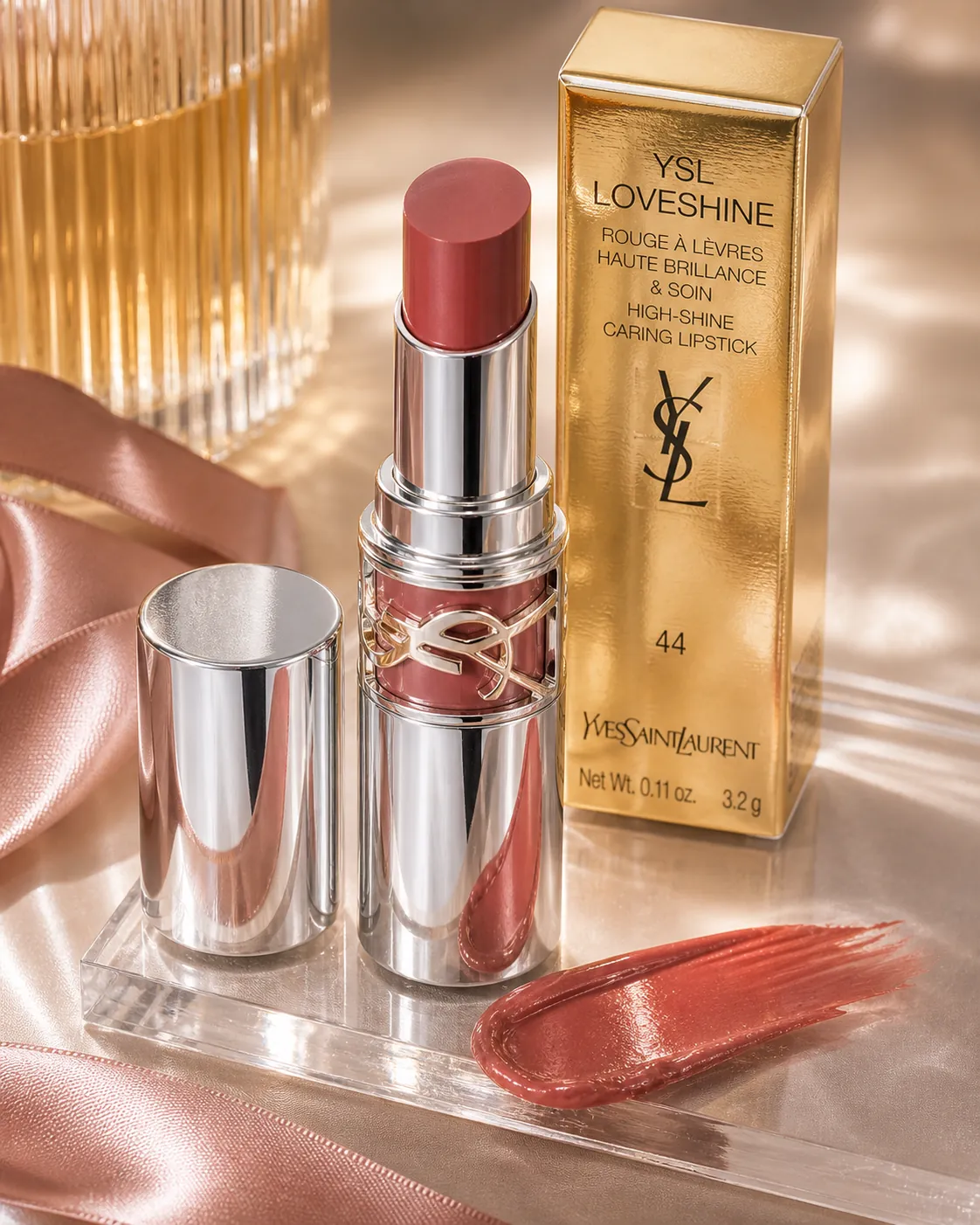 Generated editorial visual for Yves Saint Laurent YSL LOVESHINE High Shine Caring Lipstick