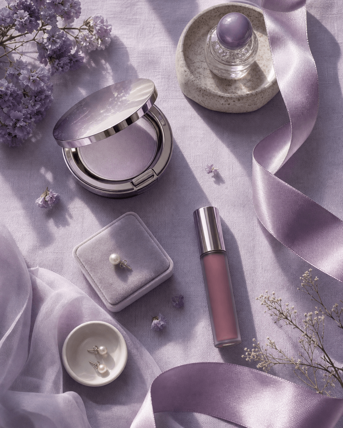 K-beauty makeup essentials flat lay
